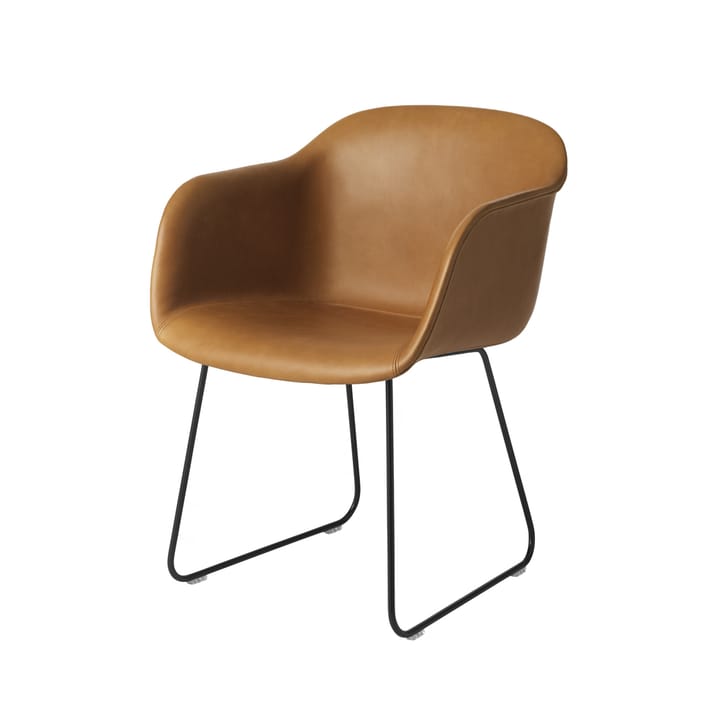 Fiber käsinojallinen tuoli sled base - Refine nahka cognac-musta - Muuto