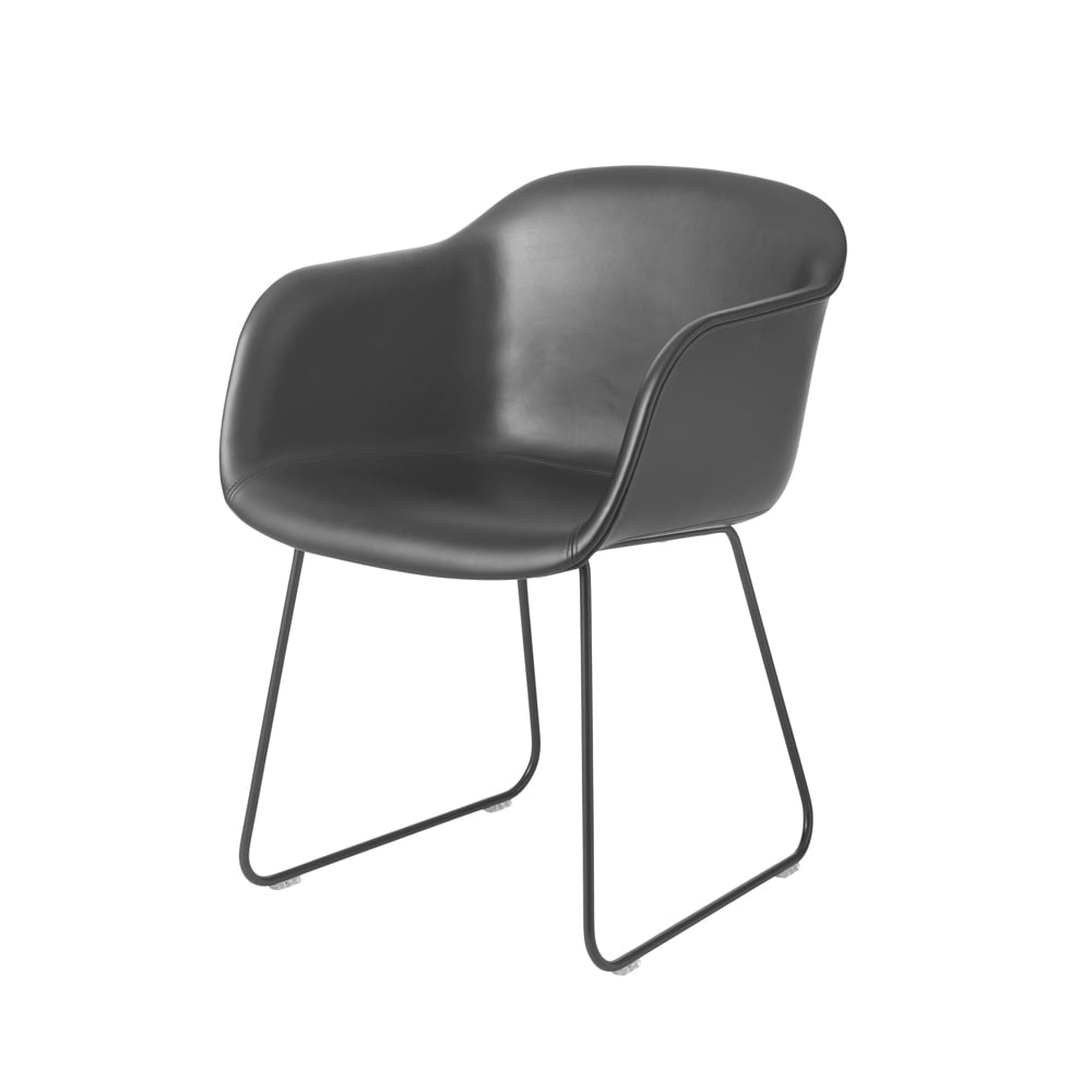 Muuto Fiber käsinojallinen tuoli sled base Refine nahka musta-musta