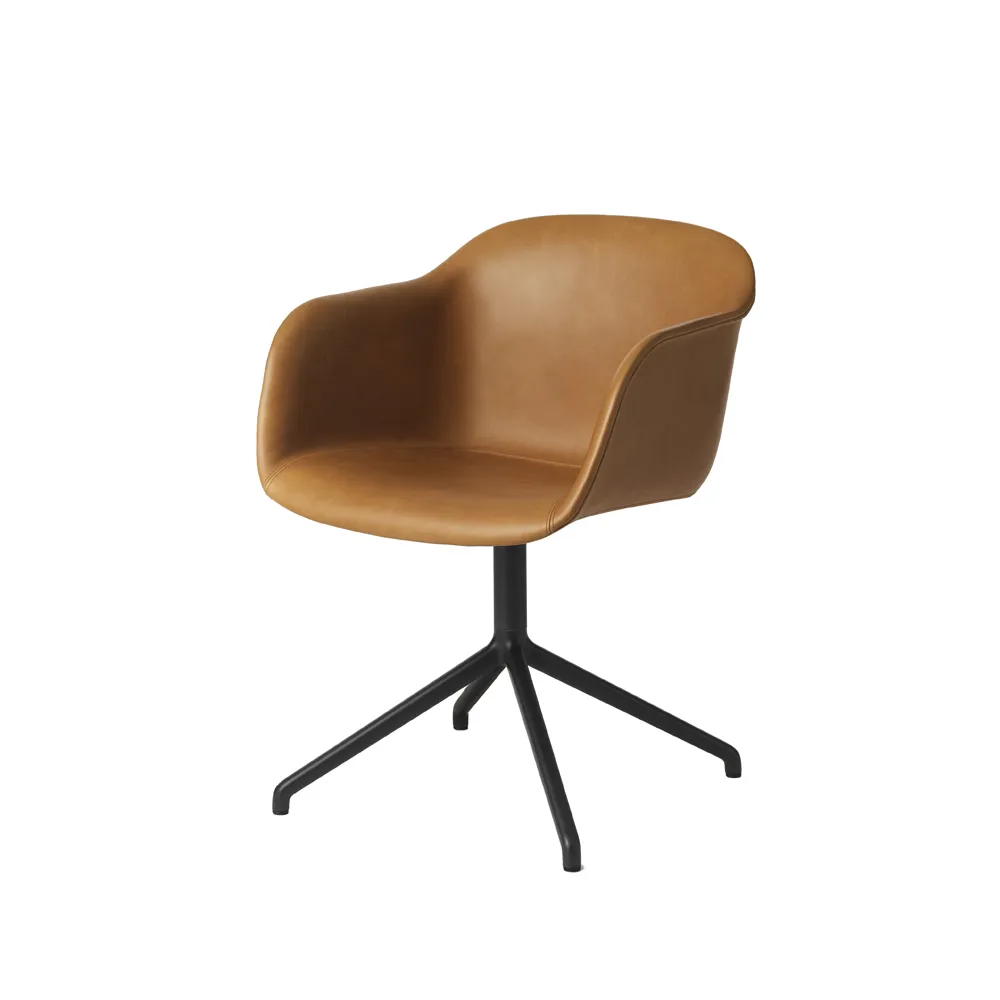 Fiber nojatuoli tube base, Refine leather cognac-Black Muuto