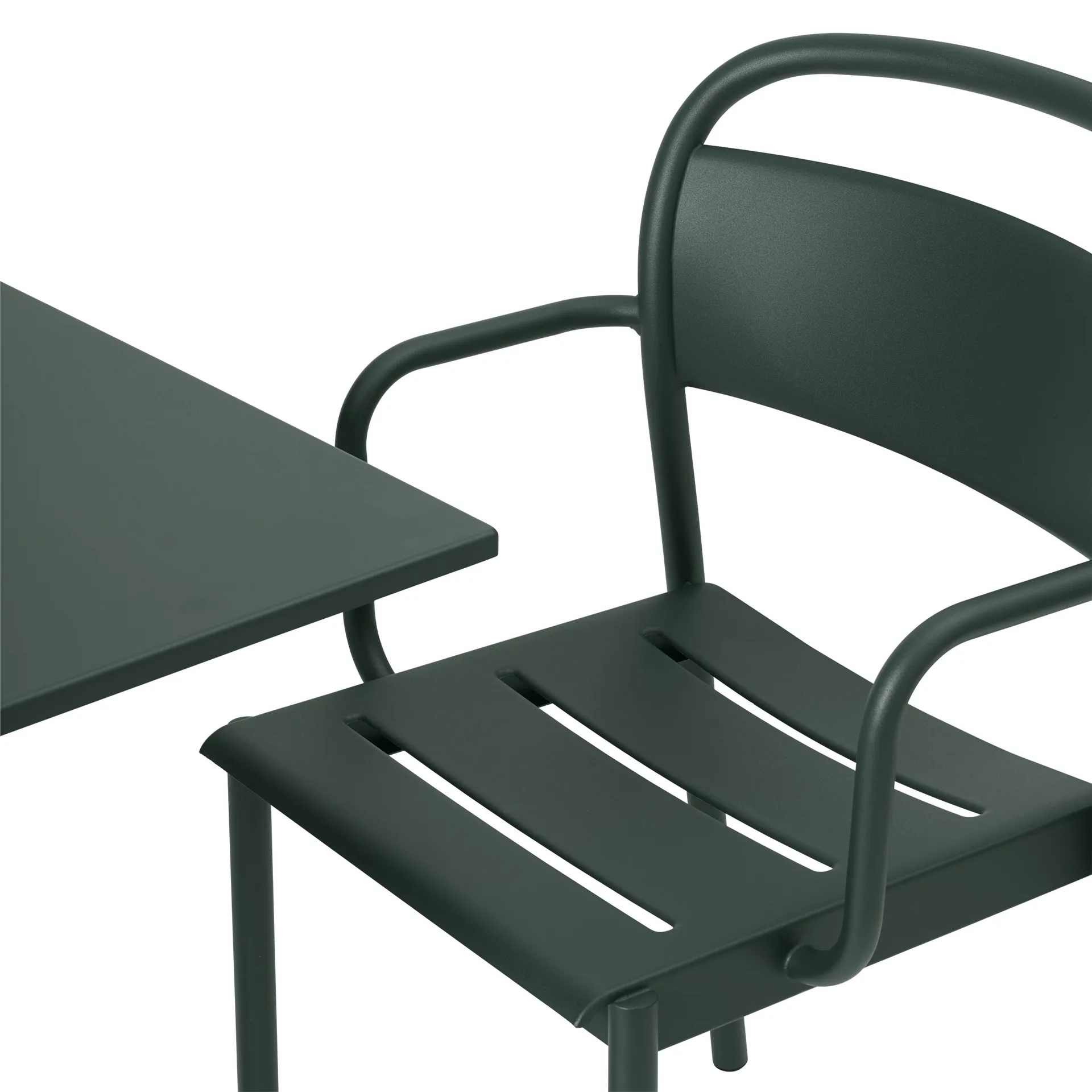 Linear steel armchair -käsinojallinen tuoli, Dark green Muuto