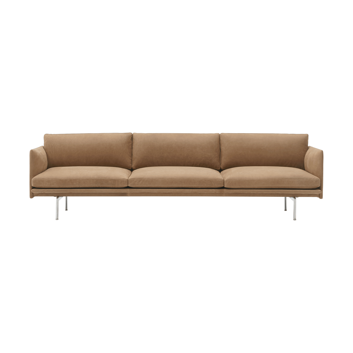 Muuto Outline 3,5-istuttava sohva kiillotettu alumiini Grace leather Camel