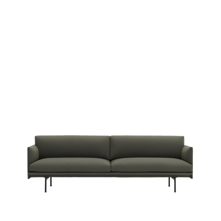 Outline sohva 3-istuttava kangas - Fiord 961 green-mustat jalat - Muuto