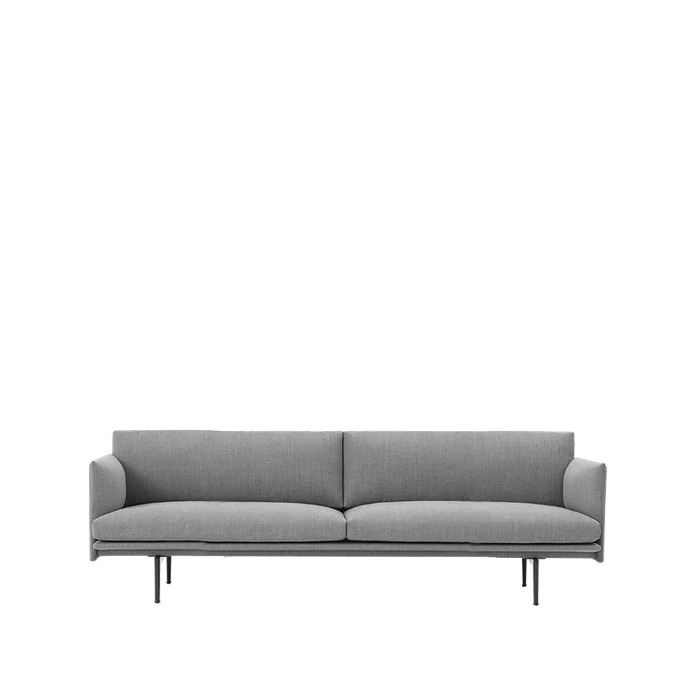 Muuto Outline sohva 3-istuttava kangas Kangas fiord 151 grey, mustat jalat