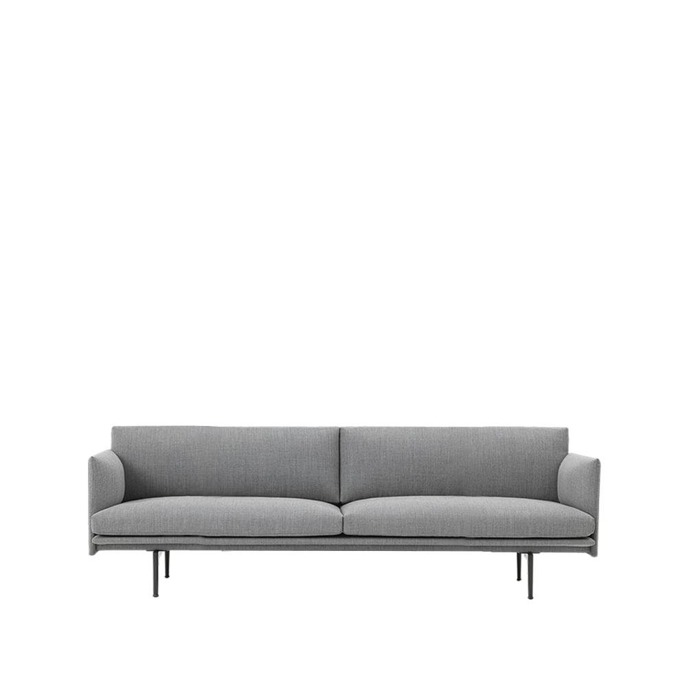 Muuto Outline sohva 3-istuttava kangas Kangas fiord 151 grey mustat jalat