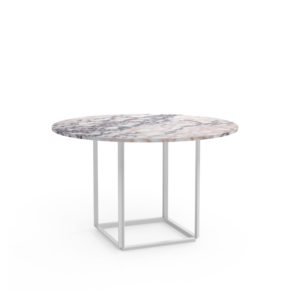 New Works Florence ruokapöytä pyöreä White viola marble ø 120 cm valkoinen runko