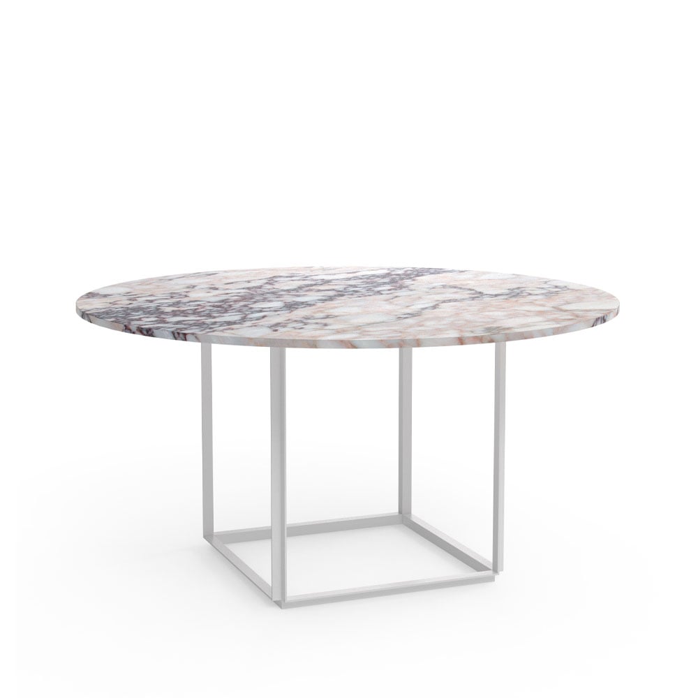 New Works Florence ruokapöytä pyöreä White viola marble, 145 cm, valkoinen runko