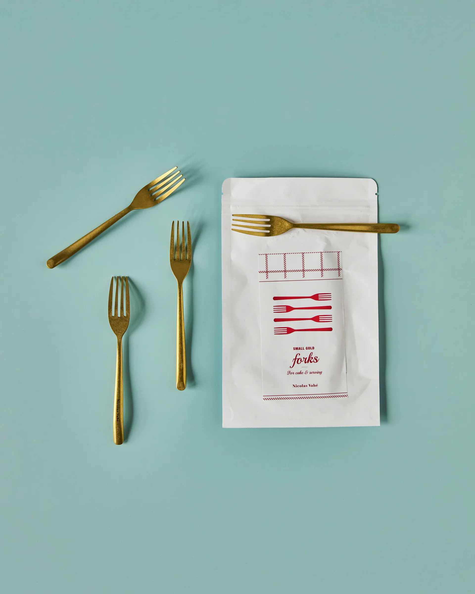 Nicolas Vahé kakkuhaarukka 4 kpl, Antiikkikultafinish Nicolas Vahé