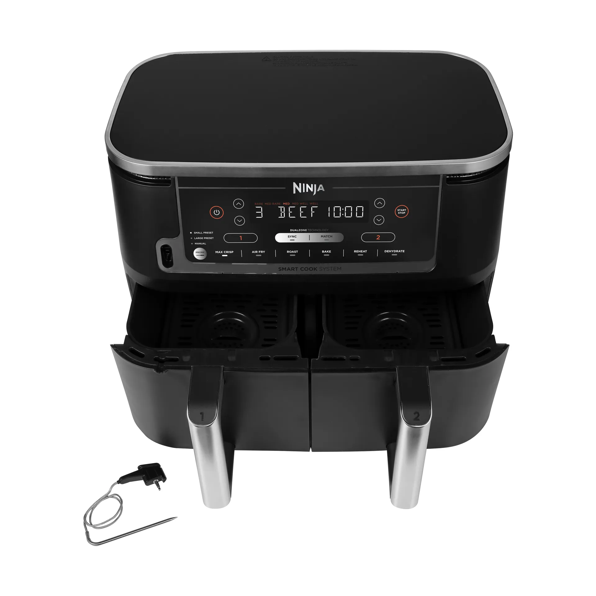 Ninja Foodi Max AF451 Airfryer Dual Zone Lämpömittari 9,5 L, Musta Ninja