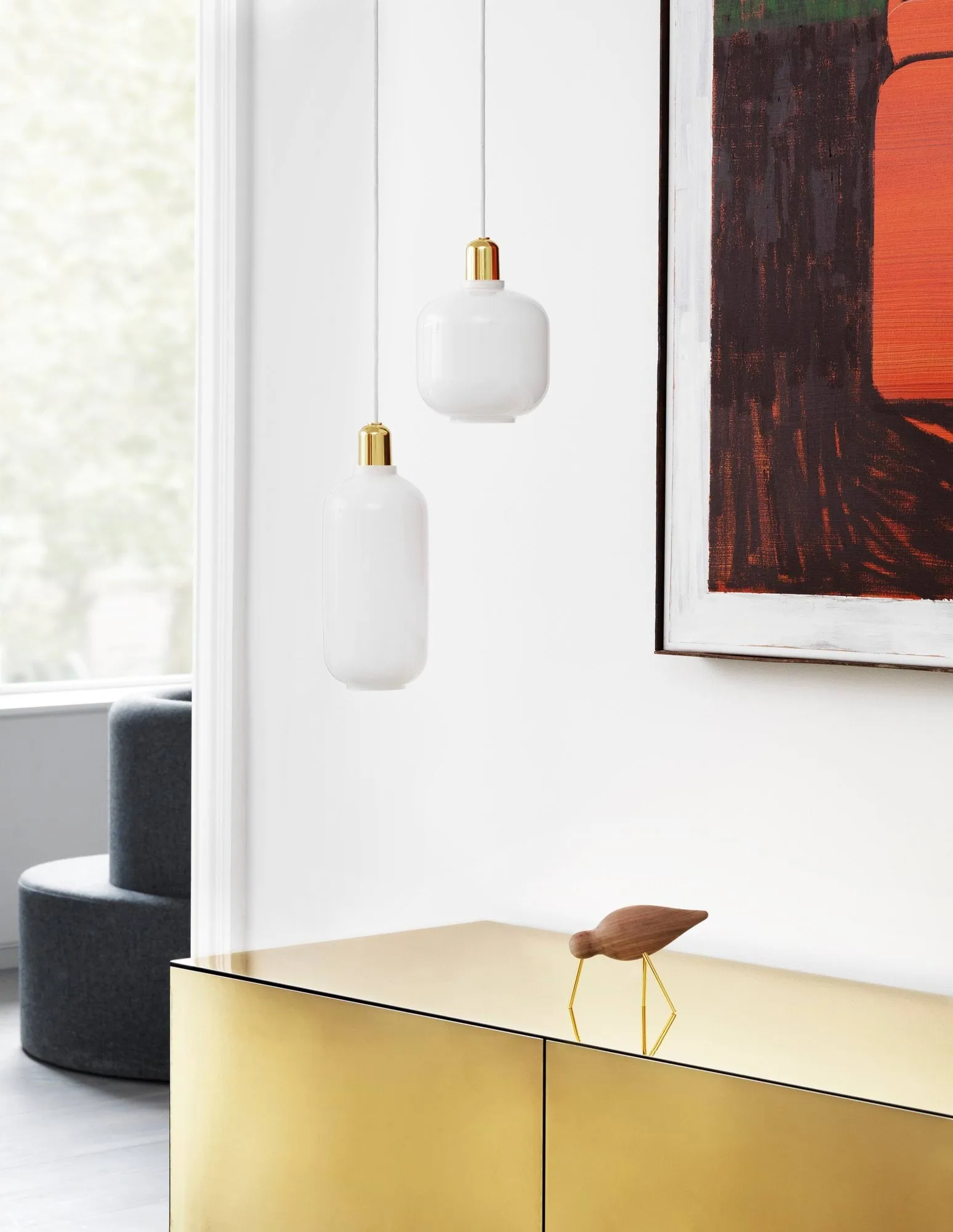 Amp valaisin pieni, Valkoinen-messinki Normann Copenhagen