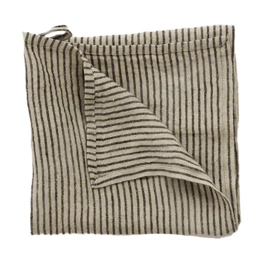 Stripe keittiöpyyhe pellavaa 45x65 cm - Musta-hiekka - Olsson & Jensen