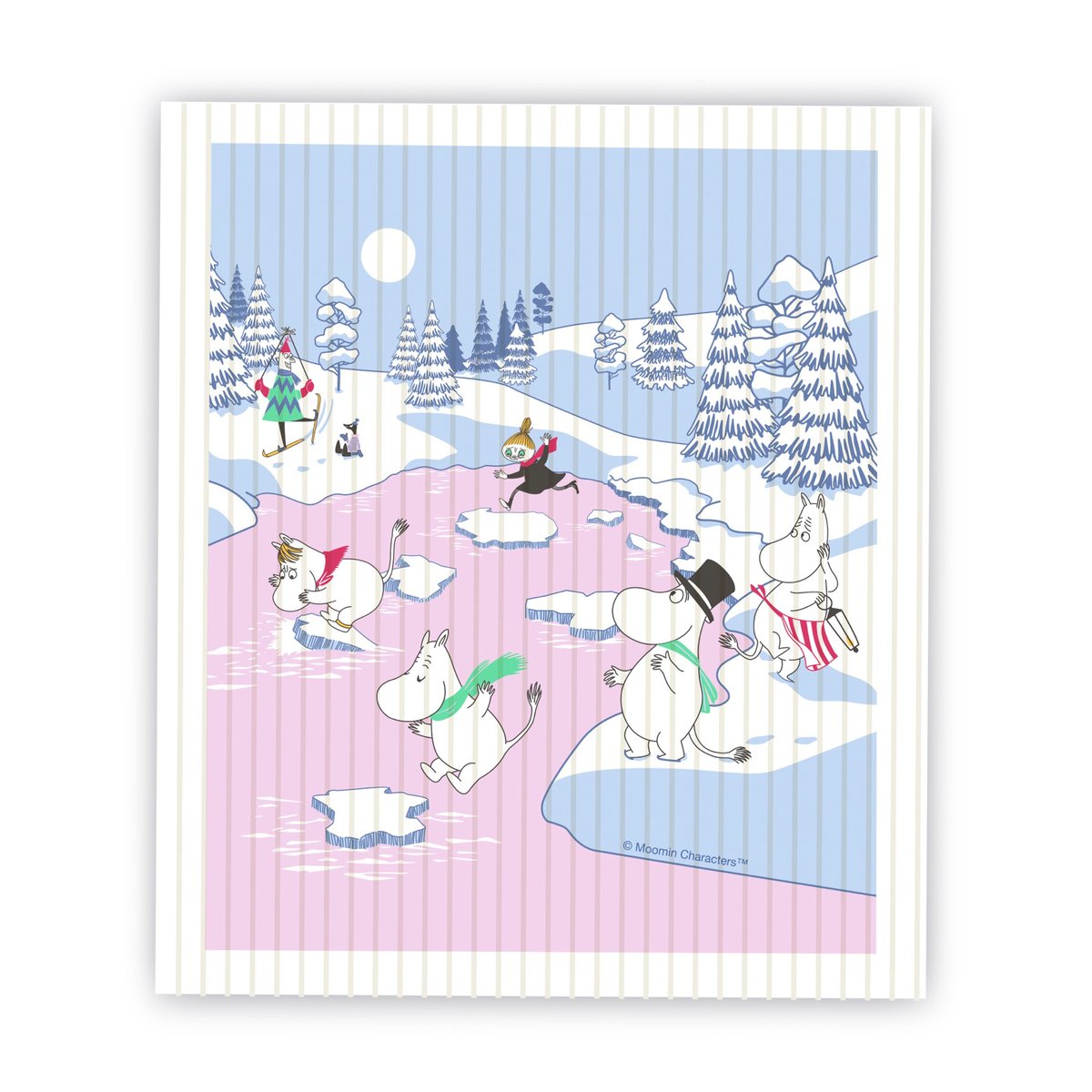 Opto Design Muumi tiskirätti talvi 2022 14,5 x 17 cm Sininen-valkoinen-vaaleanpunainen