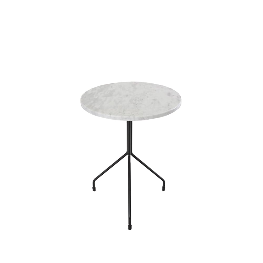 OX Denmarq All For One -sivupöytä marmori valkoinen ø 50 musta jalusta