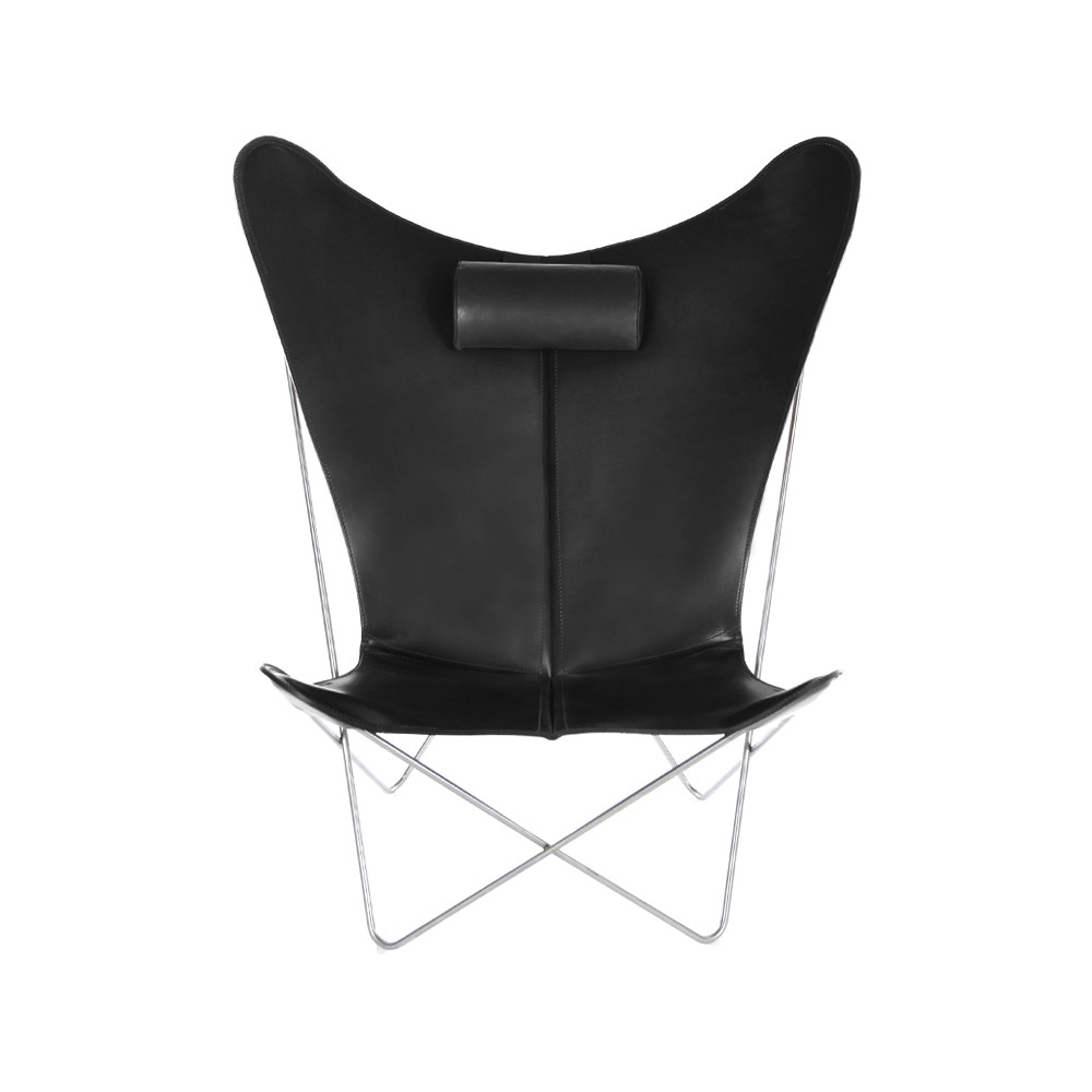 OX Denmarq KS Chair -lepakkotuoli nahka black ruostumattomasta teräksestä valmistettu jalusta