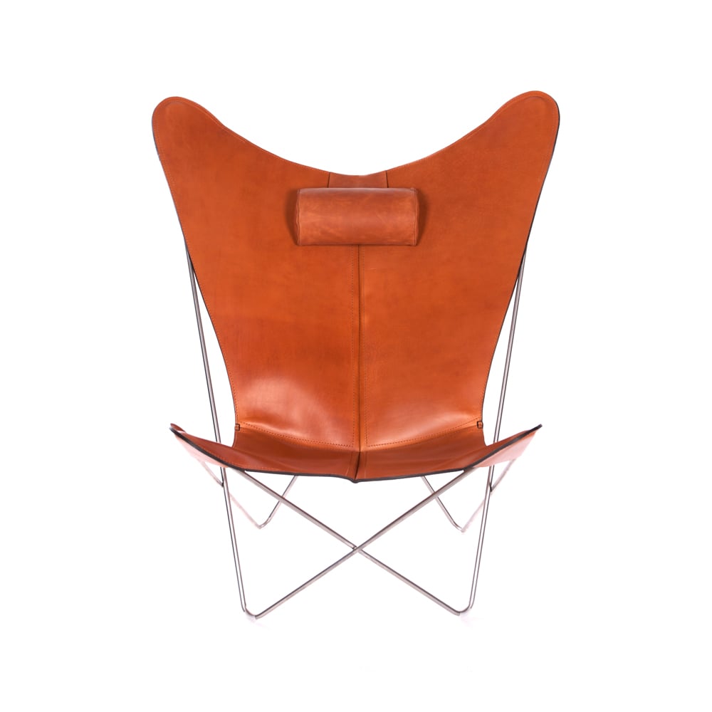 OX Denmarq KS Chair -lepakkotuoli nahka hazelnut ruostumattomasta teräksestä valmistettu jalusta