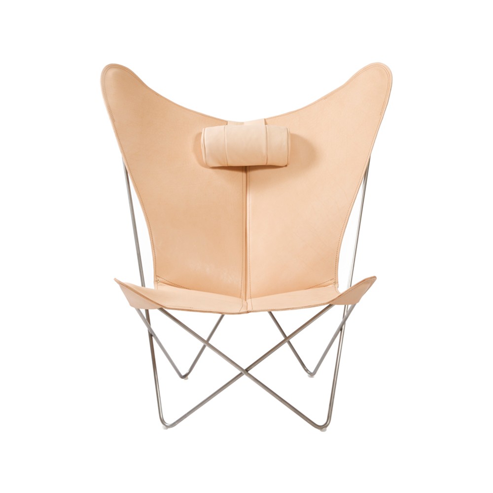 OX Denmarq KS Chair -lepakkotuoli nahka nature ruostumattomasta teräksestä valmistettu jalusta