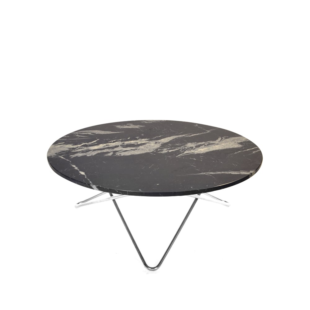 OX Denmarq Large O Table -sohvapöytä marmori marquina matta ruostumattomasta teräksestä valmistettu jalusta