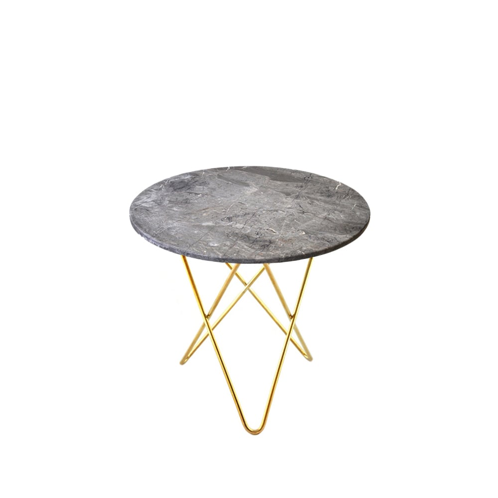OX Denmarq Mini O Table -sohvapöytä marmori harmaa messinkijalusta