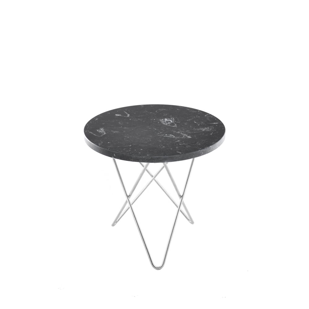 OX Denmarq Mini O Table -sohvapöytä Marmori marquina, ruostumattomasta teräksestä valmistettu jalusta