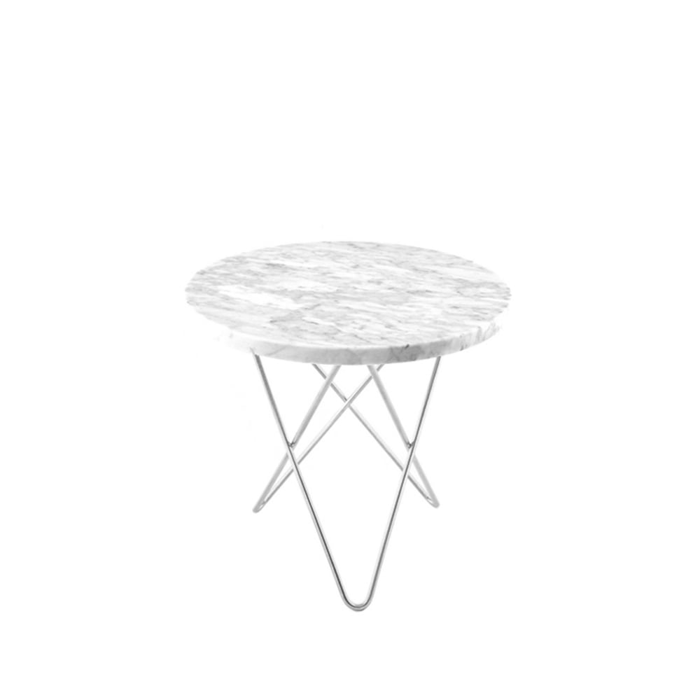 OX Denmarq Mini O Table -sohvapöytä marmori valkoinen ruostumattomasta teräksestä valmistettu jalusta
