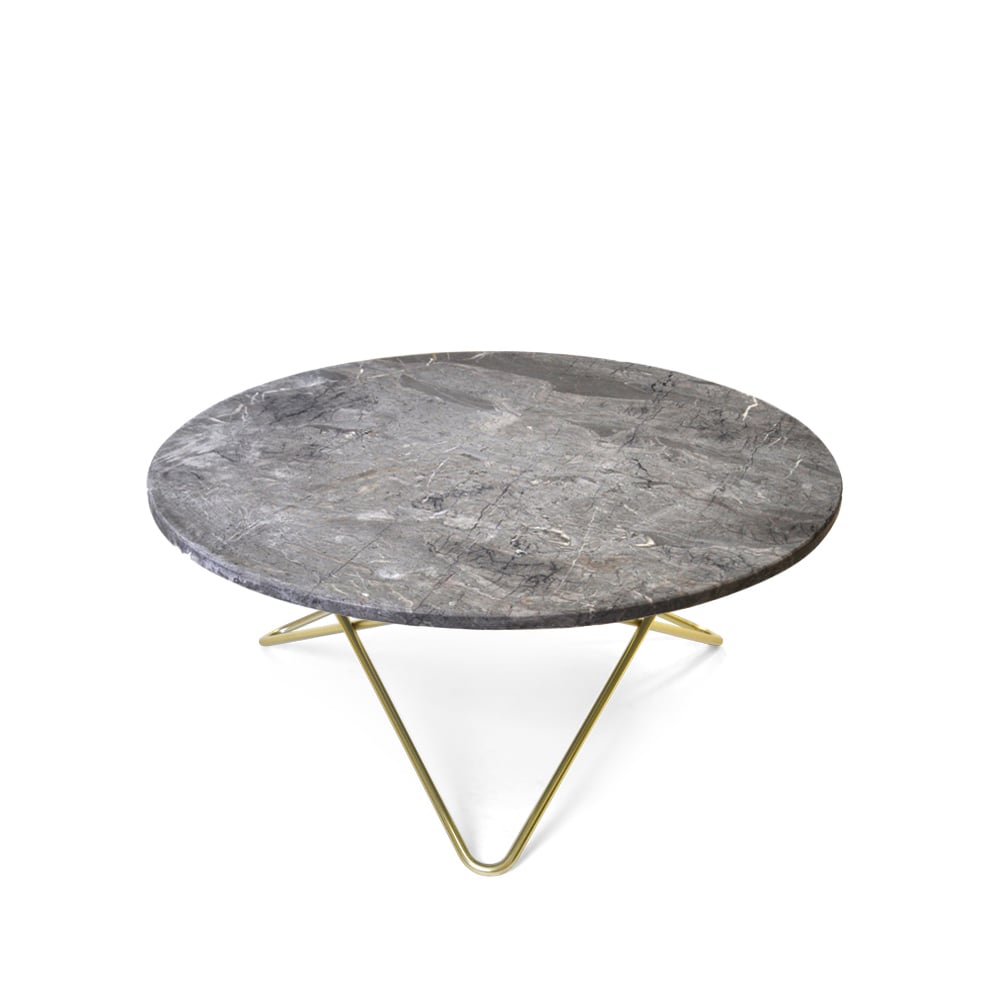 OX Denmarq O Table -sohvapöytä marmori harmaa messinkijalusta