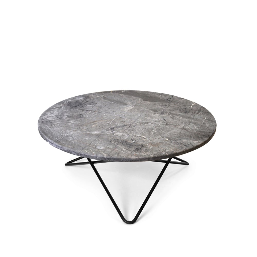 OX Denmarq O Table -sohvapöytä marmori harmaa mustaksi maalattu jalusta