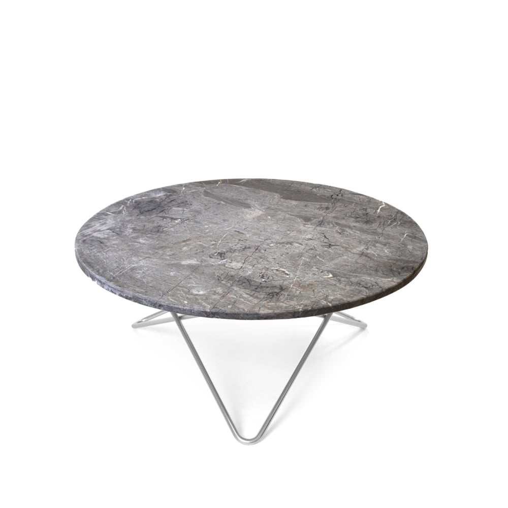 OX Denmarq O Table -sohvapöytä marmori harmaa ruostumattomasta teräksestä valmistettu jalusta