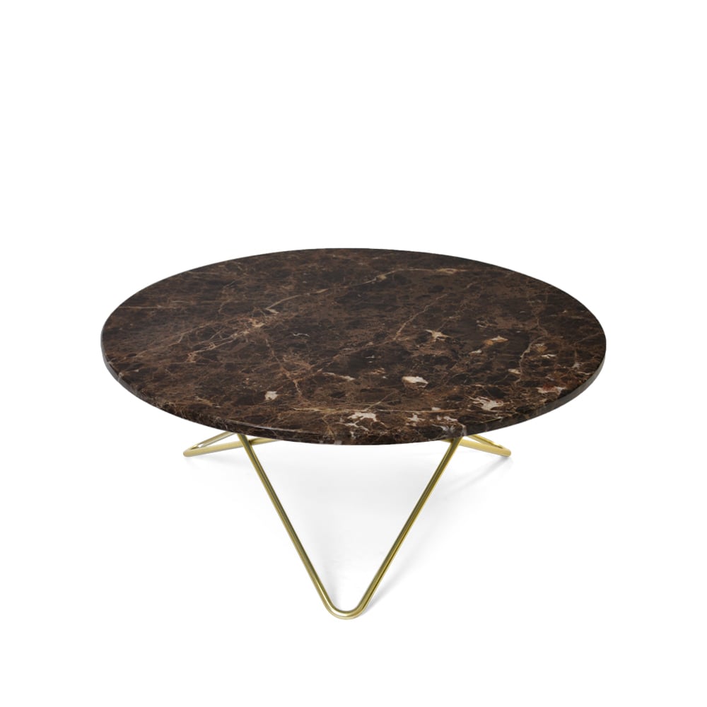 OX Denmarq O Table -sohvapöytä marmori ruskea messinkijalusta