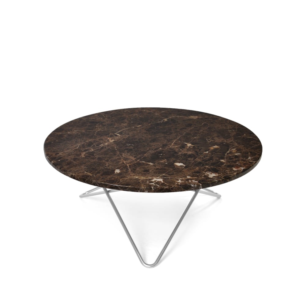 OX Denmarq O Table -sohvapöytä marmori ruskea ruostumattomasta teräksestä valmistettu jalusta