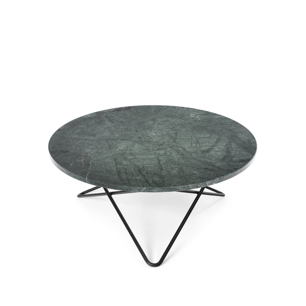 OX Denmarq O Table -sohvapöytä marmori vihreä mustaksi maalattu jalusta