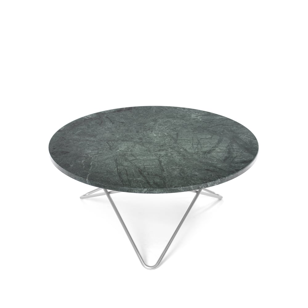 OX Denmarq O Table -sohvapöytä marmori vihreä ruostumattomasta teräksestä valmistettu jalusta