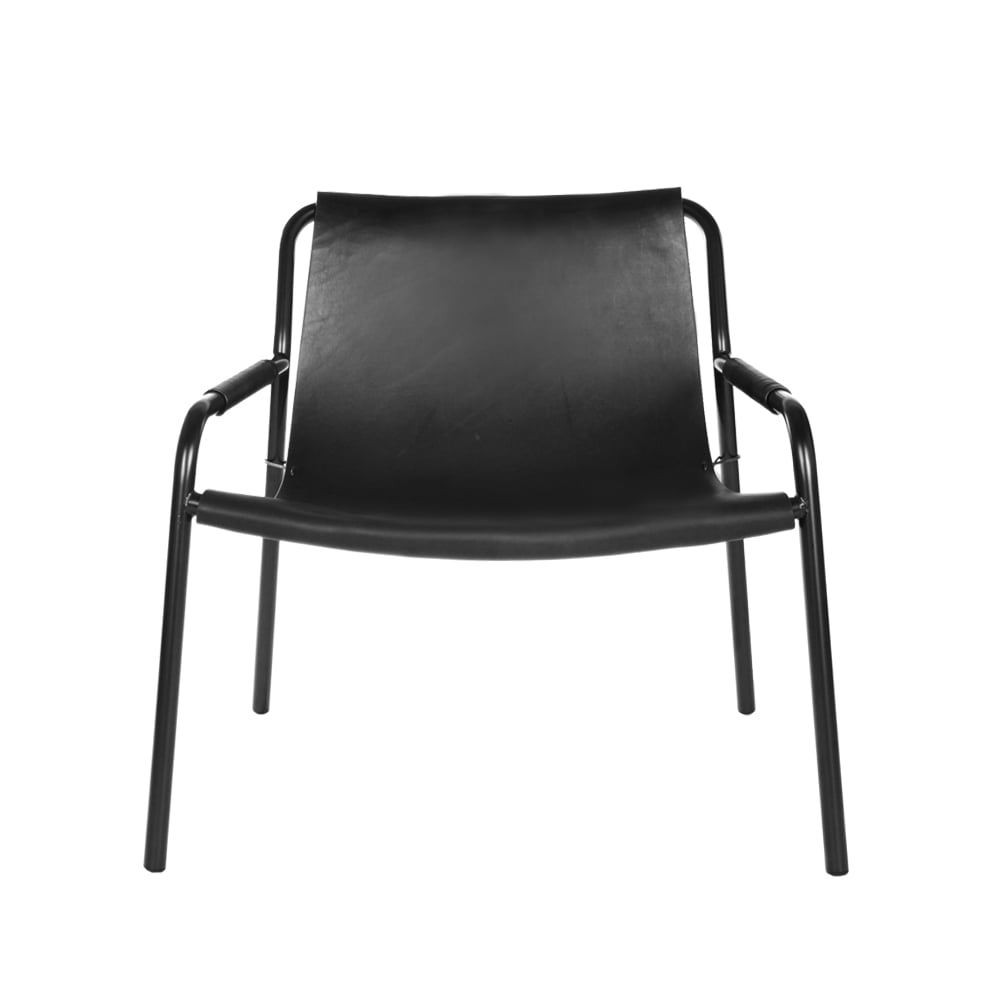 OX Denmarq September lounge-tuoli nahka musta mustaksi maalattu teräsjalusta