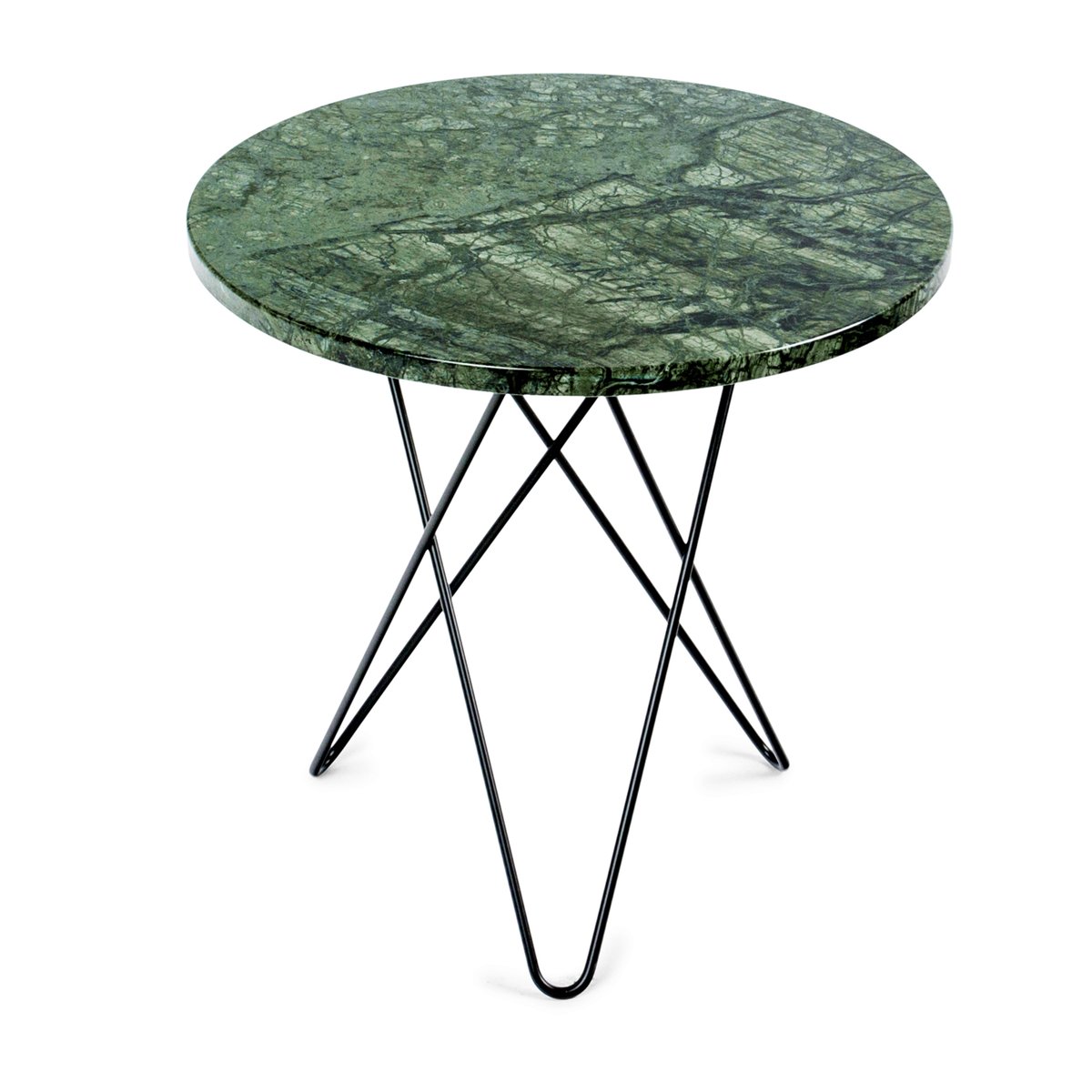 OX Denmarq Tall mini O sivupöytä Ø50 K50 musta jalusta vihreä marmori