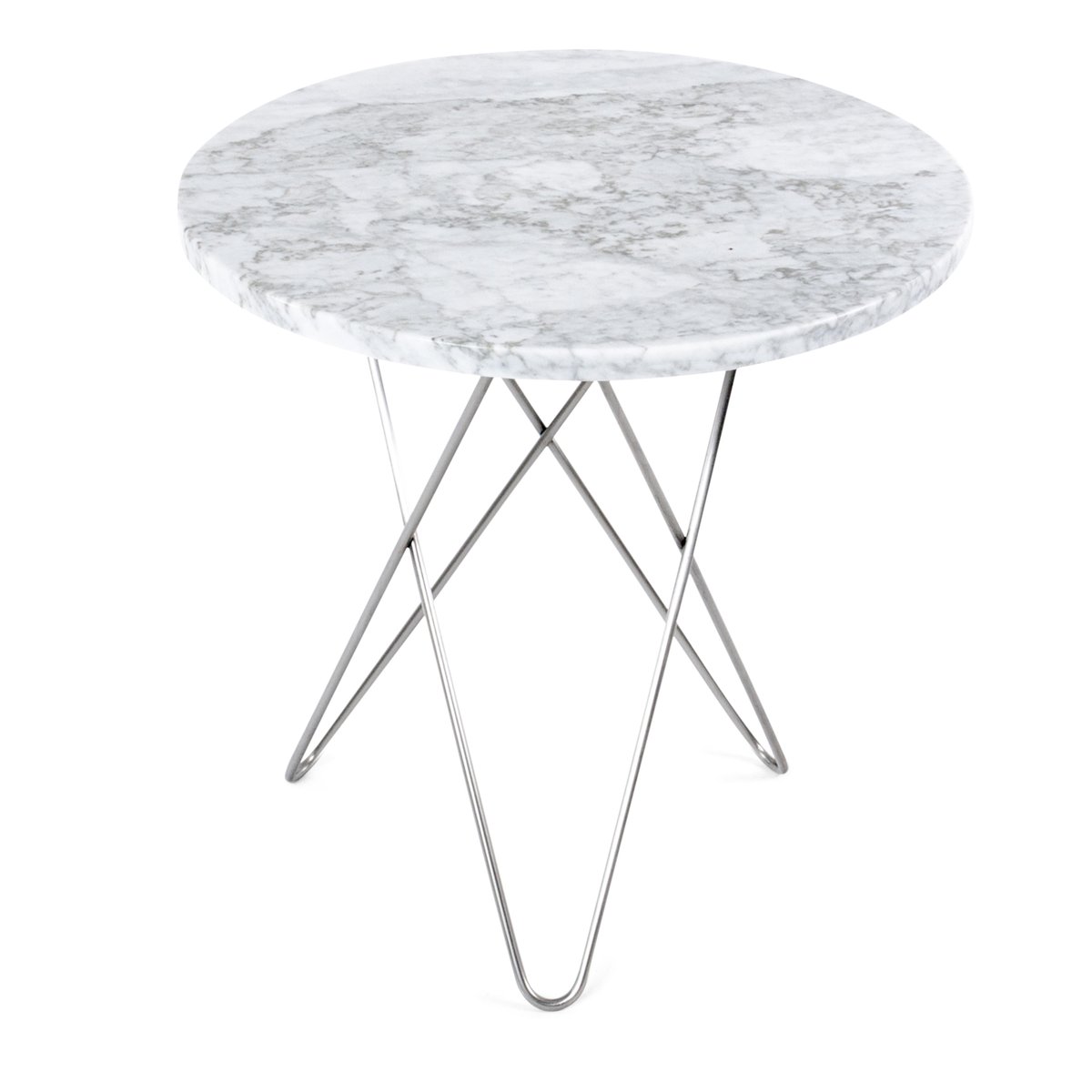 OX Denmarq Tall mini O sivupöytä Ø50 K50 ruostumattomilla teräsjaloilla valkoinen marmori