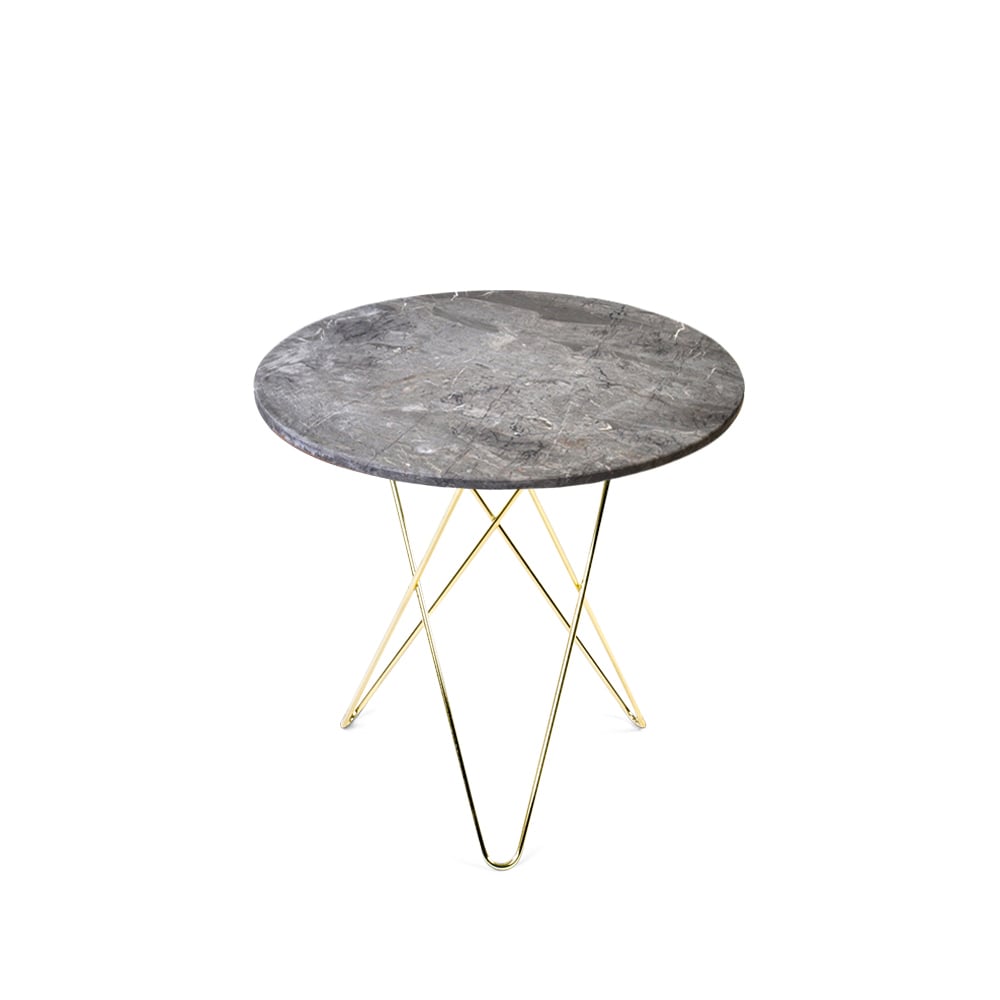 OX Denmarq Tall Mini O Table -sohvapöytä marmori harmaa messinkijalusta