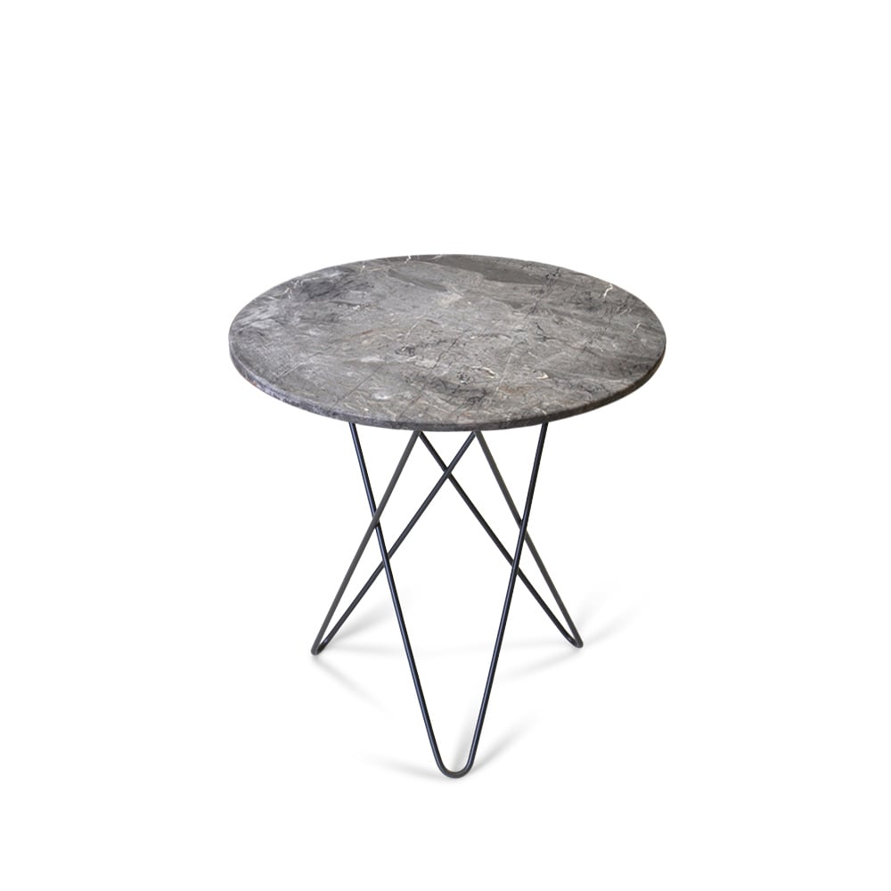 OX Denmarq Tall Mini O Table -sohvapöytä marmori harmaa mustaksi maalattu jalusta