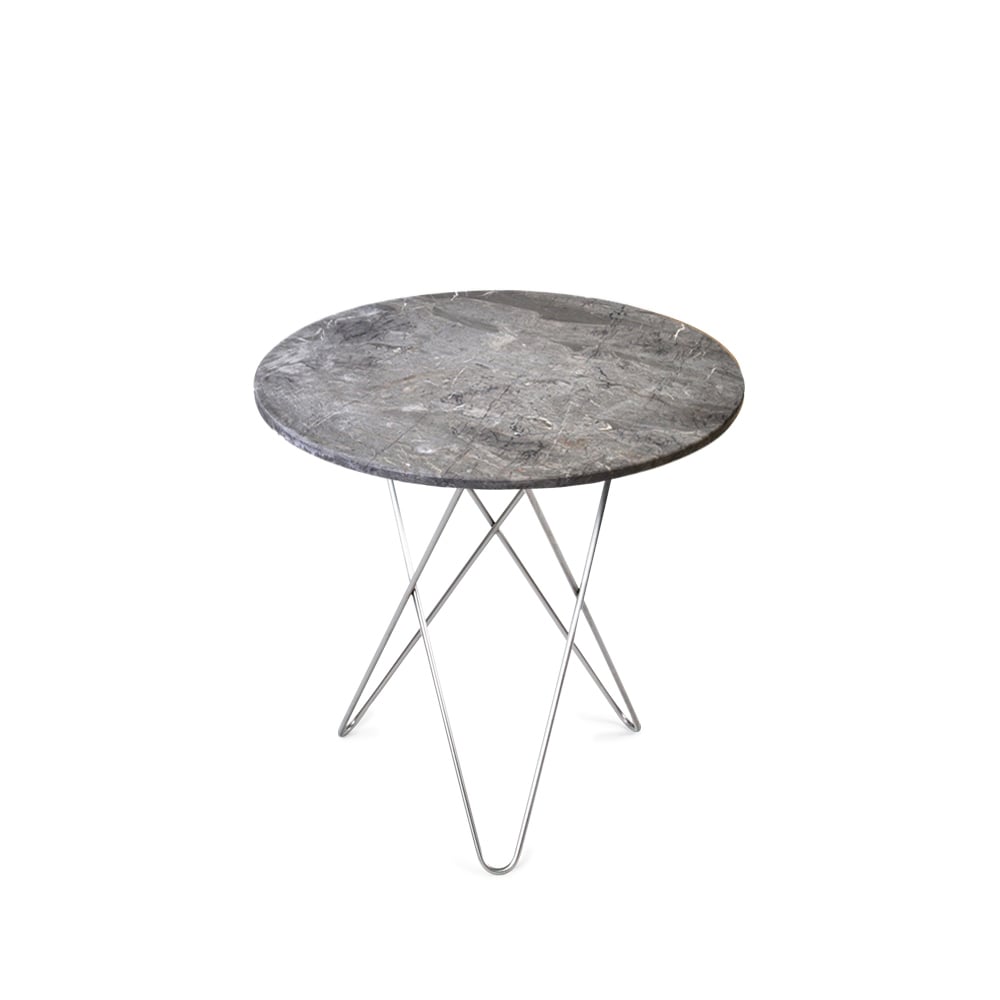OX Denmarq Tall Mini O Table -sohvapöytä marmori harmaa ruostumattomasta teräksestä valmistettu jalusta