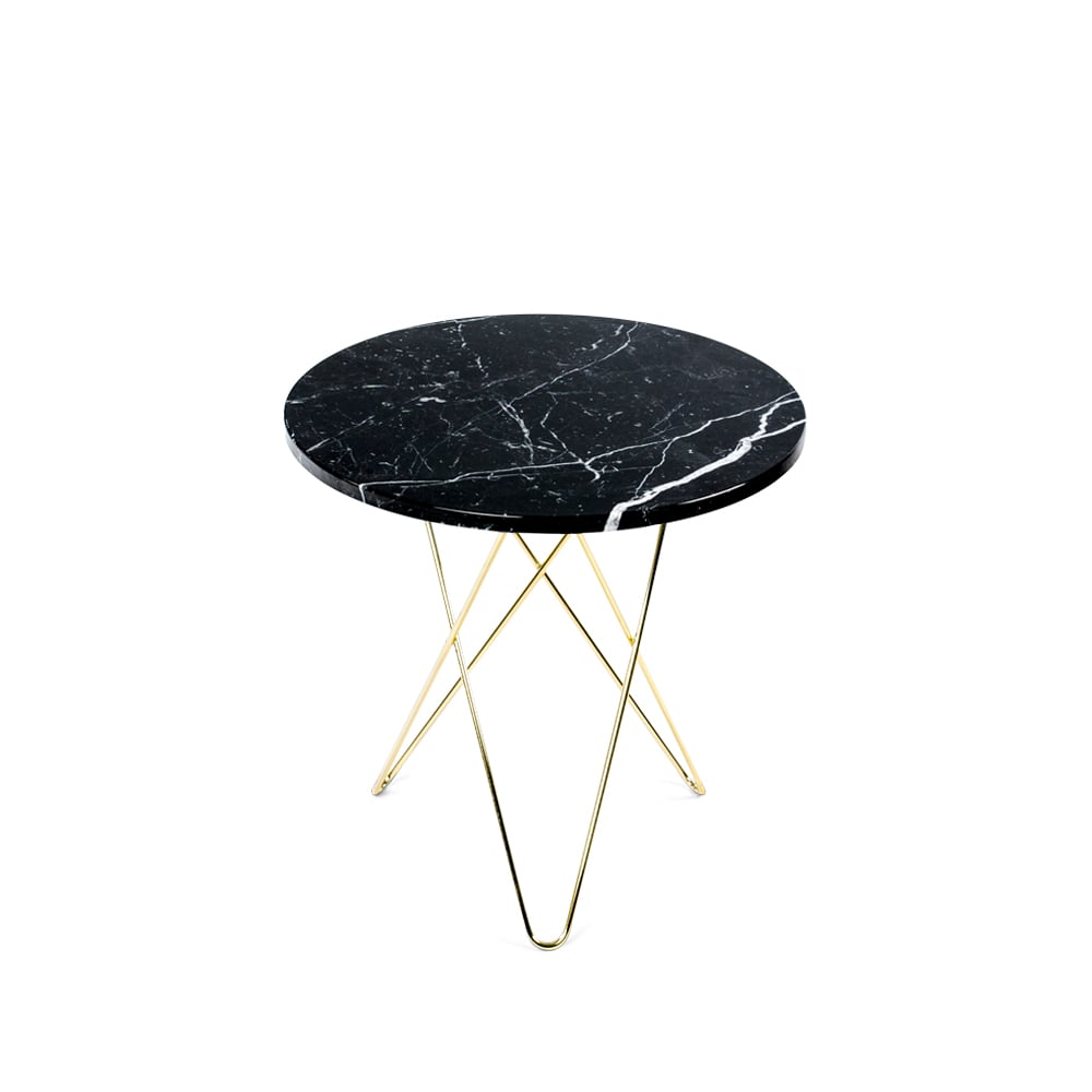 OX Denmarq Tall Mini O Table -sohvapöytä marmori musta messinkijalusta