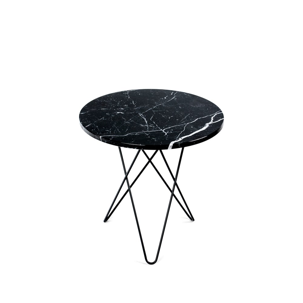 OX Denmarq Tall Mini O Table -sohvapöytä Marmori musta, mustaksi maalattu jalusta