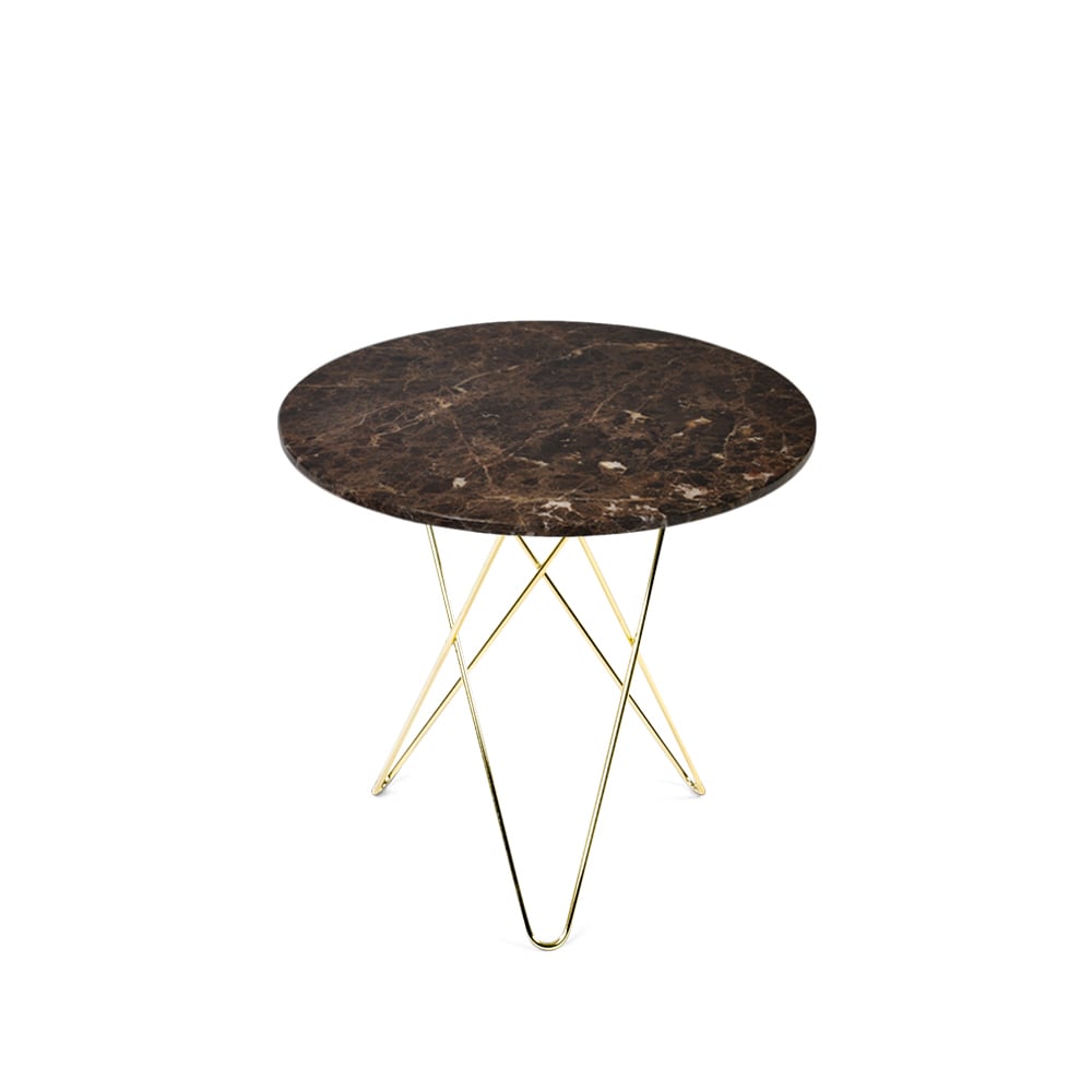 OX Denmarq Tall Mini O Table -sohvapöytä marmori ruskea messinkijalusta