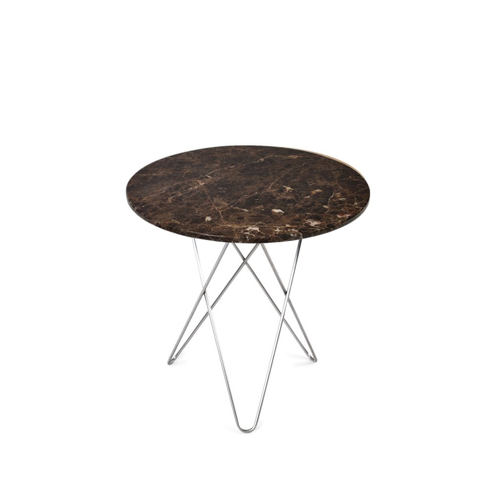 OX Denmarq Tall Mini O Table -sohvapöytä marmori ruskea ruostumattomasta teräksestä valmistettu jalusta