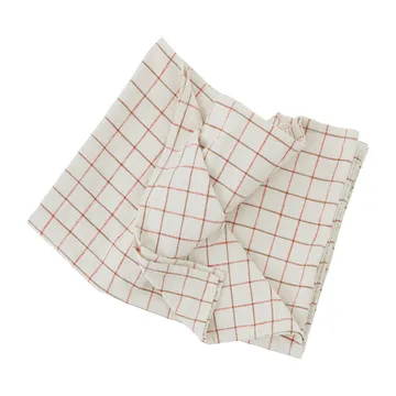 Grid pöytäliina 140x260 cm - Offwhite-red - OYOY