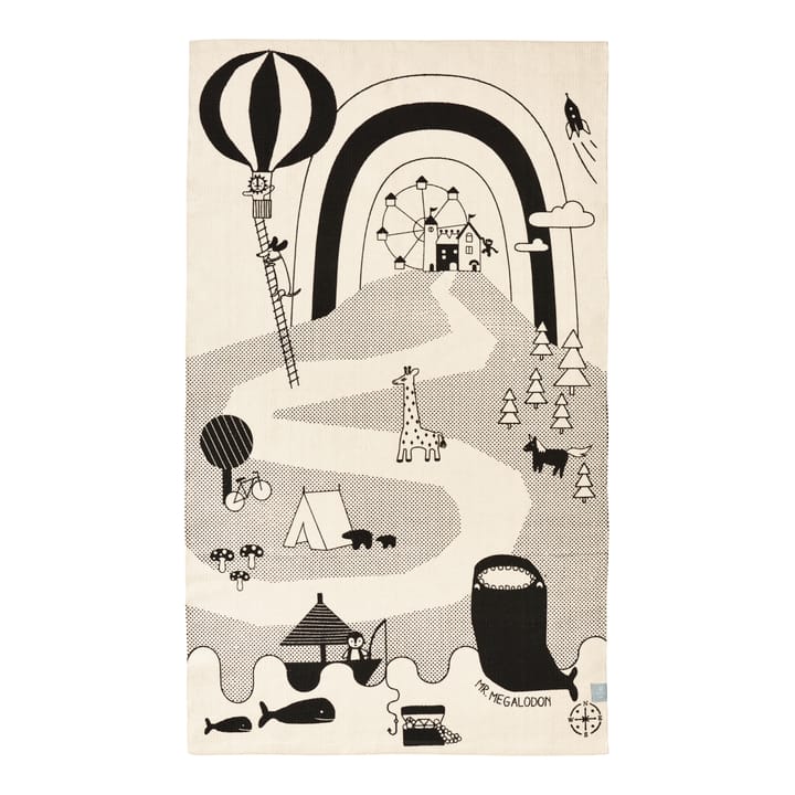 Mr. Megalodon Adventure -matto 90x150 cm, Off white-musta OYOY