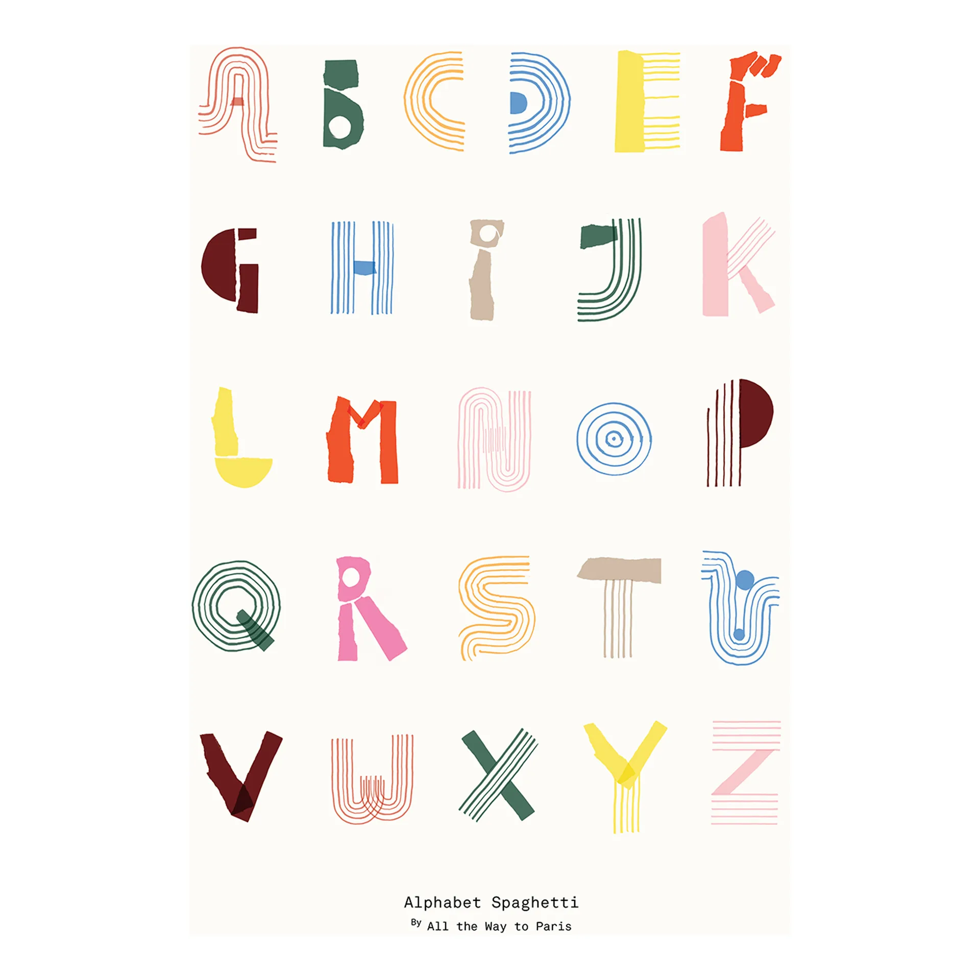 Alphabet Spaghetti ENG Multi-colour -juliste, 70x100 cm Paper Collective