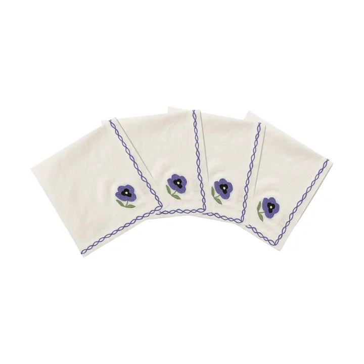 Madelen Möllard Pansy puuvillalautasliina - Sininen, 4-pack, 45x45 cm - Pick a Poppy
