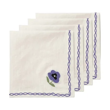 Madelen Möllard Pansy puuvillalautasliina - Sininen, 4-pack, 45x45 cm - Pick a Poppy