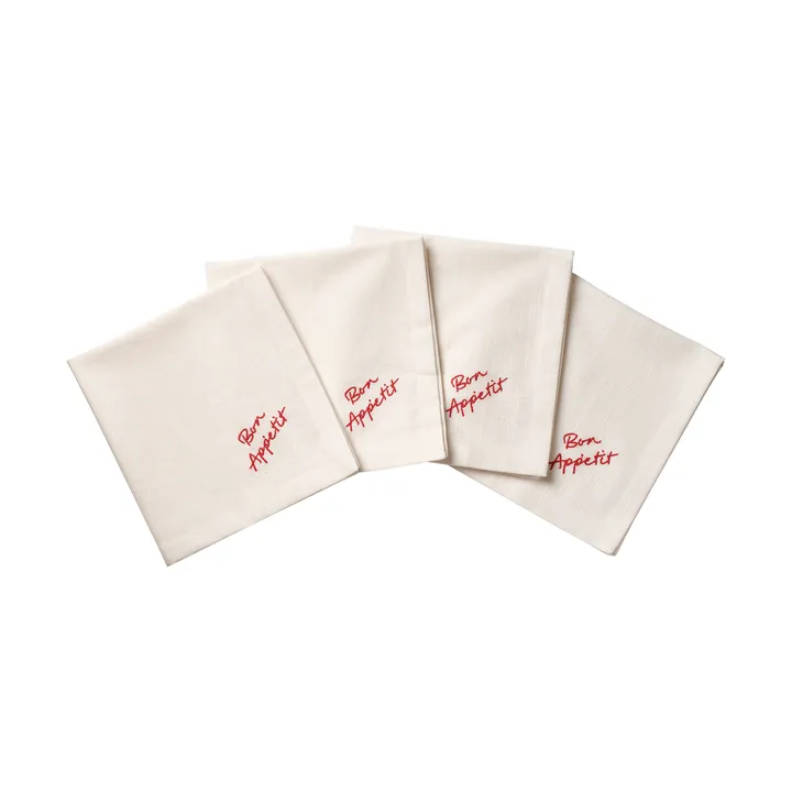Quote-puuvillalautasliina - Punainen, 4-pack, 45x45 cm - Pick a Poppy