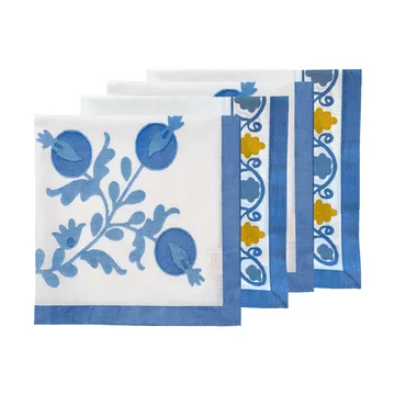 Suzani-puuvillaservetti - Sininen, 4-pack, 45x45 cm - Pick a Poppy