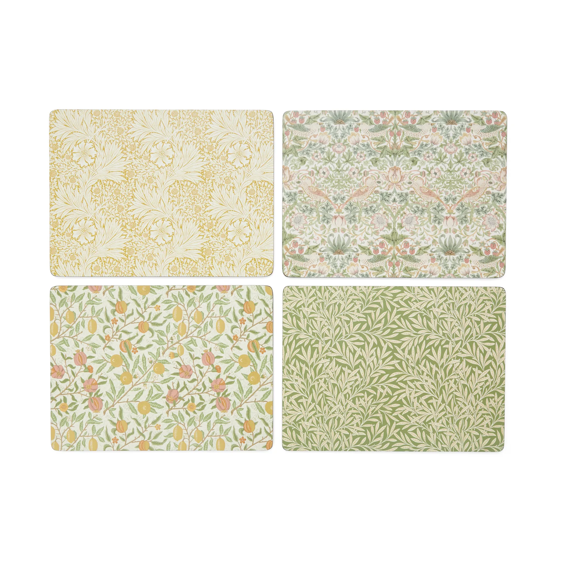 Morris & Co Simpley mixed pöytätabletti 4 osaa., Fruit, Willow, Strawberry Thief, Marigold Pimpernel