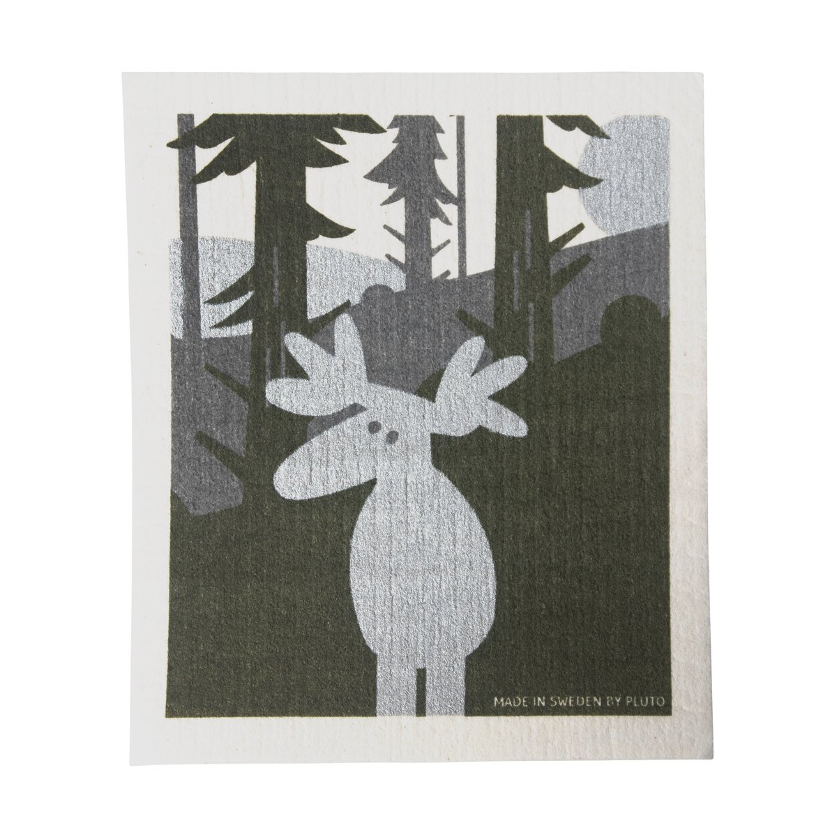 Pluto Design Hirvi tiskirätti 17.2x20 cm Vihreä-hopea-valkoinen
