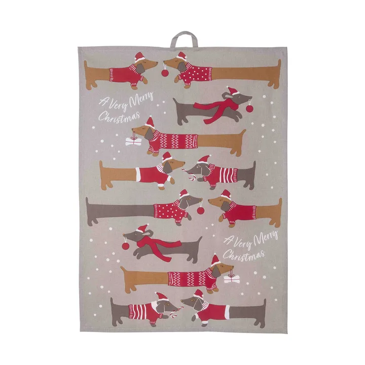Jolly dogs keittiöpyyhe 50x70 cm - Punainen harmaa - Pluto Design